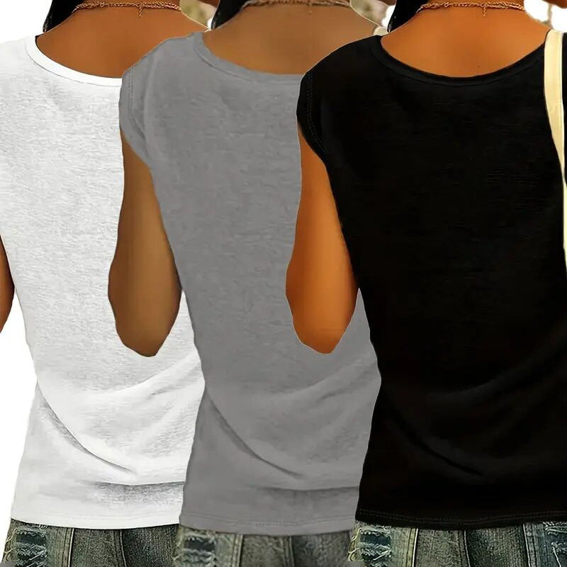 3-Pack Women's Cap Sleeve V-Neck Tank Tops Casual Loose Fit Basic Tees
