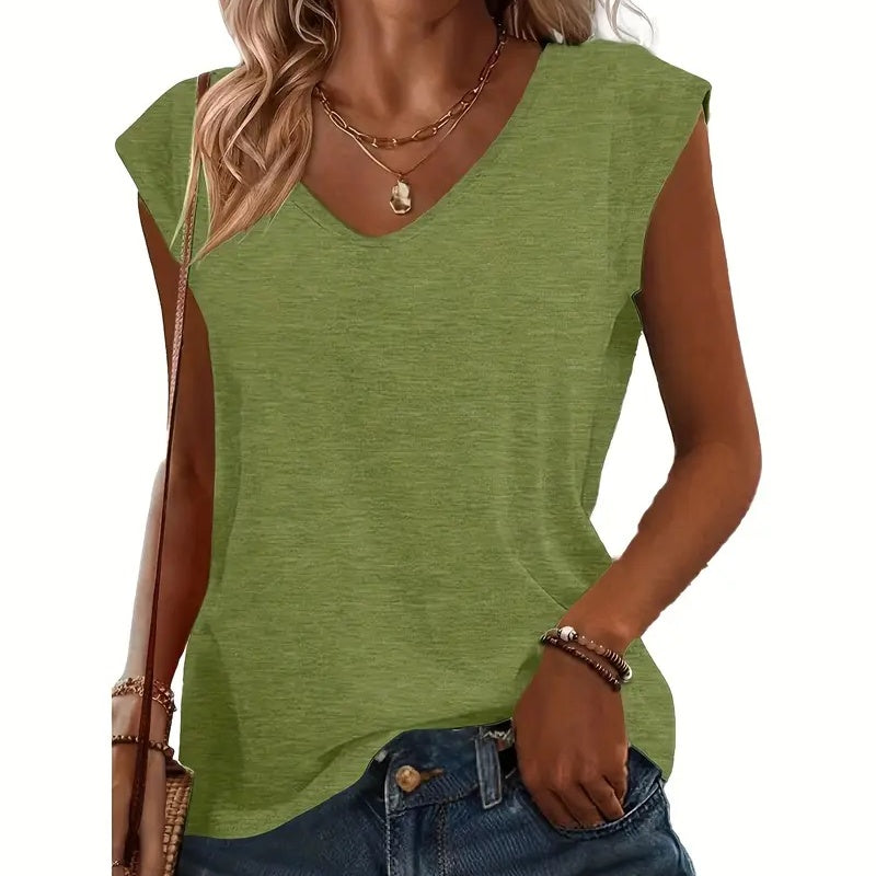 3-Pack Women's Cap Sleeve V-Neck Tank Tops Casual Loose Fit Basic Tees