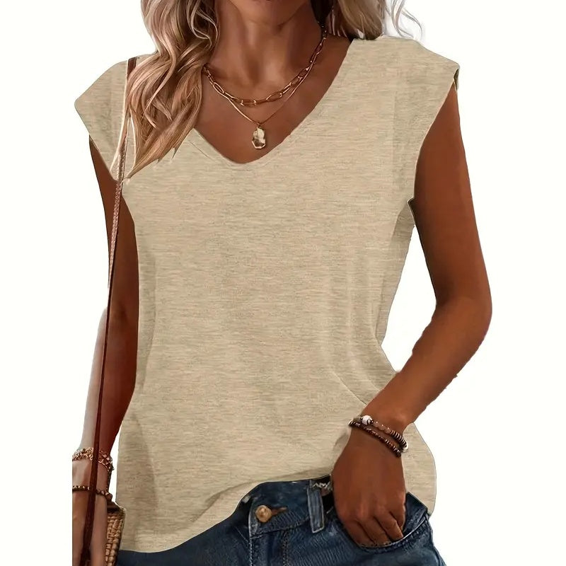3-Pack Women's Cap Sleeve V-Neck Tank Tops Casual Loose Fit Basic Tees