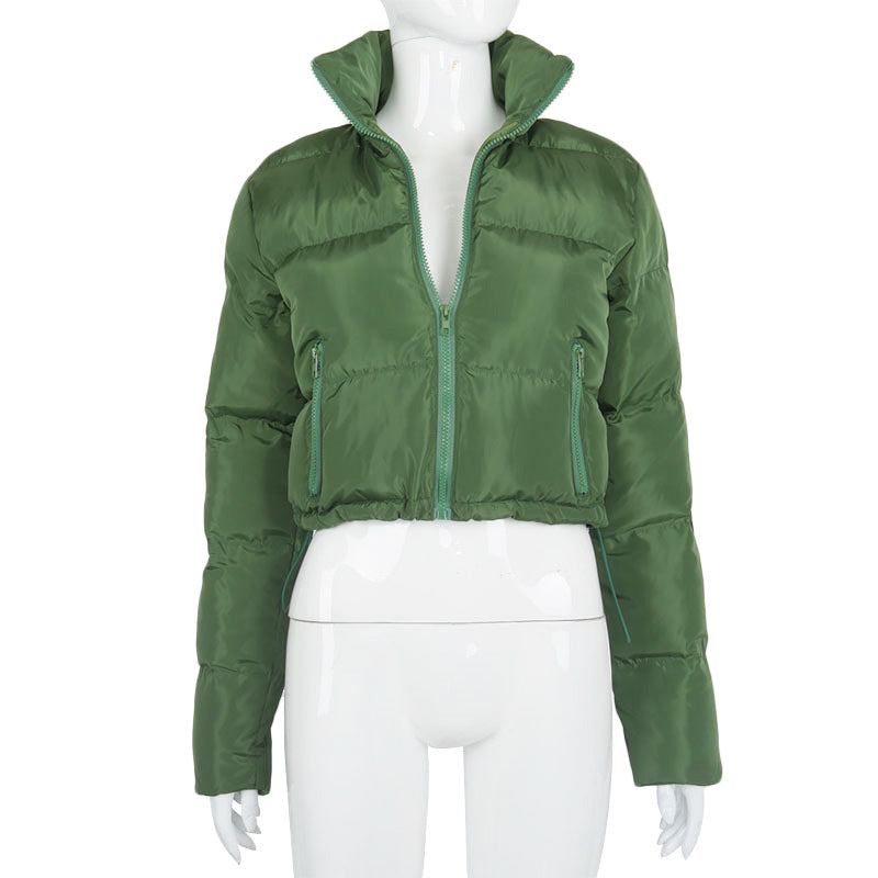 Fashion Short Coat Winter Warm Long-sleeved Stand Collar Zipper Bread Cotton Coat With Drawstring Design Women's Jacket