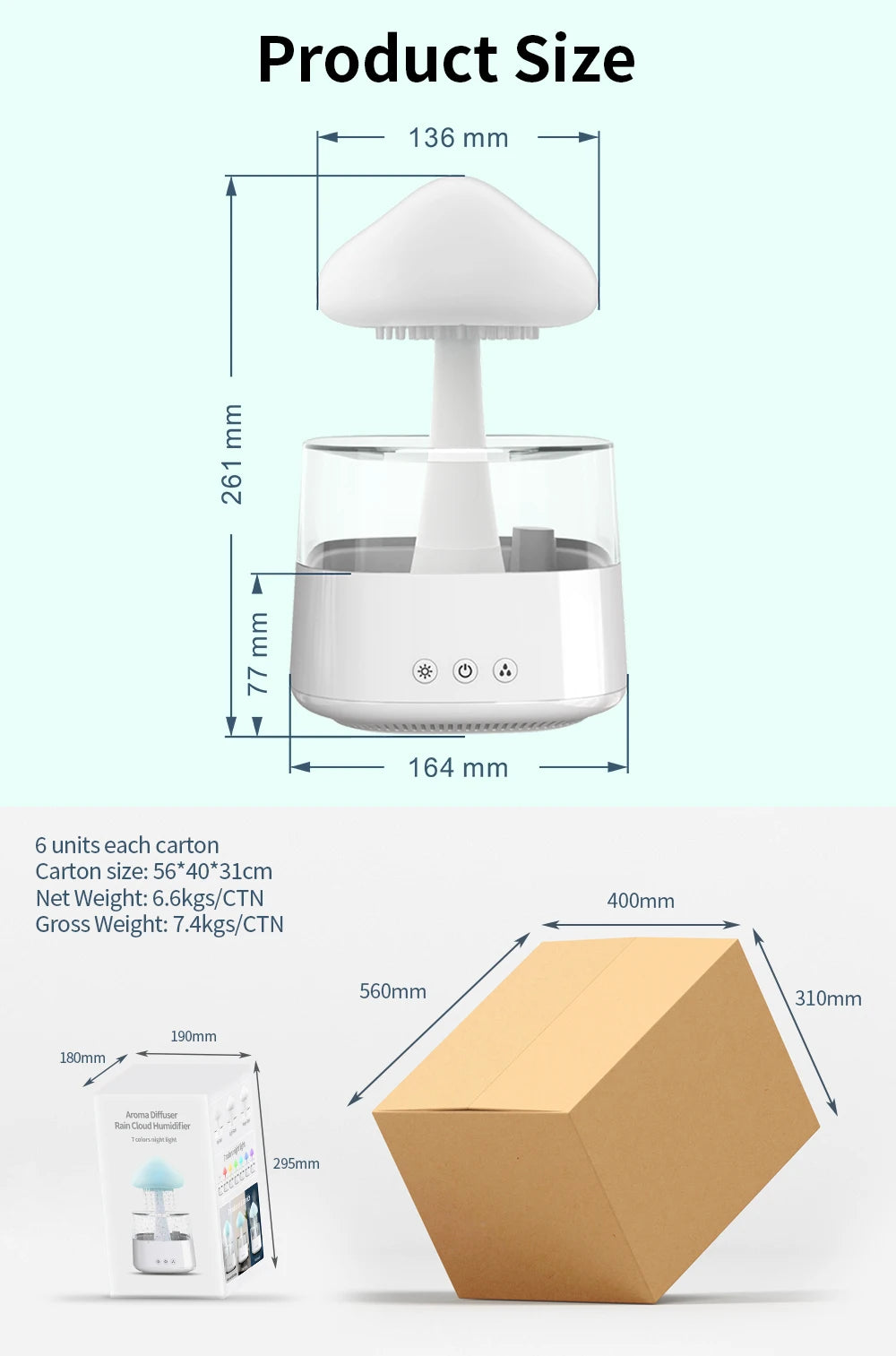 Mushroom Aroma Diffuser Rain Cloud (GO-KMM-103-HXDW) – Relaxing Mist & LED Ambience
