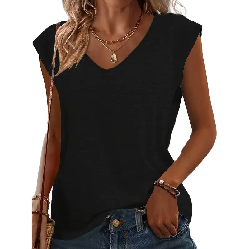 3-Pack Women's Cap Sleeve V-Neck Tank Tops Casual Loose Fit Basic Tees
