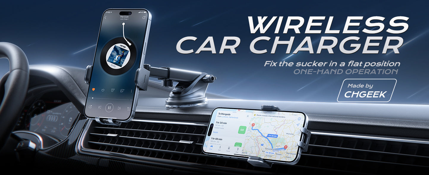 Wireless Car Charger, Fast Charging 15W Auto Clamping Car Charger Phone Holder Phone Mount