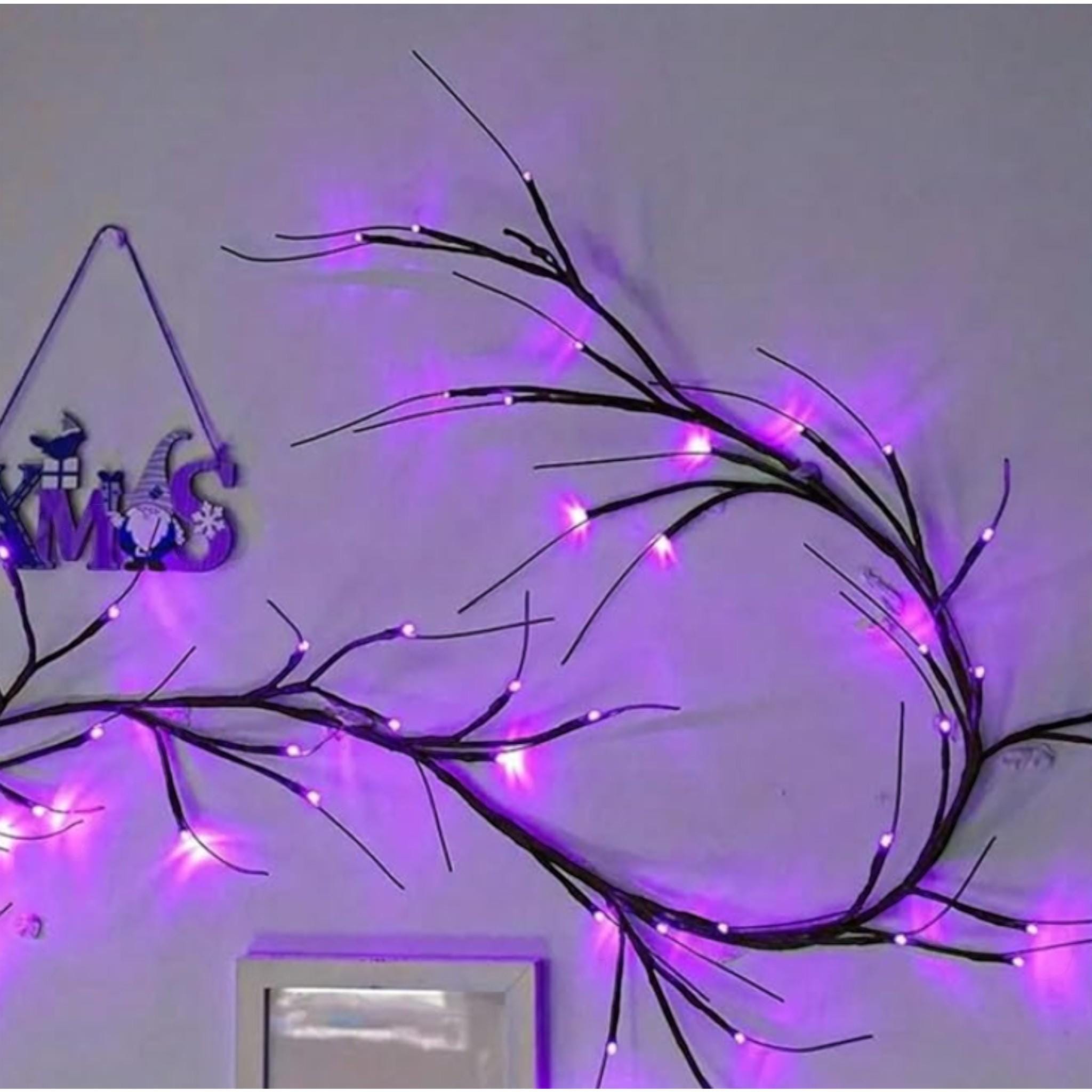 Halloween Willow Garland with Purple LED Lights & Bats - 9 FT