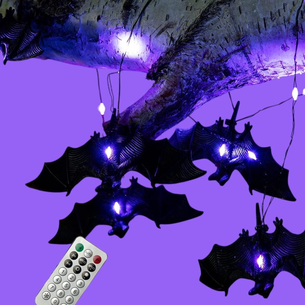 Halloween Bat String Lights: 30 Purple LED Fairy Lights with Remote