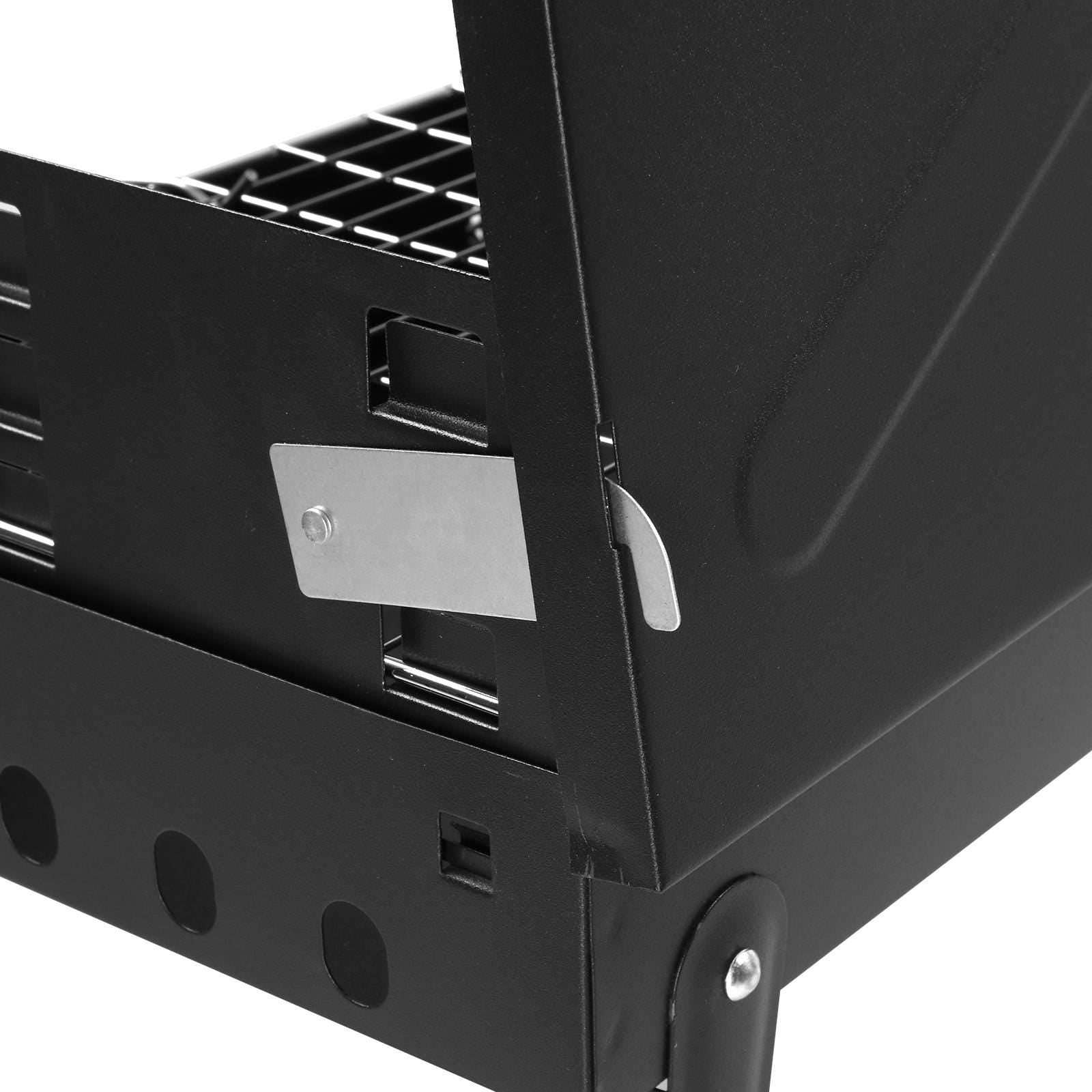 44x27x7cm Portable Charcoal Grill, Folding Outdoor BBQ Grill with Lid, Adjustable Height, Cast Iron Travel, Black