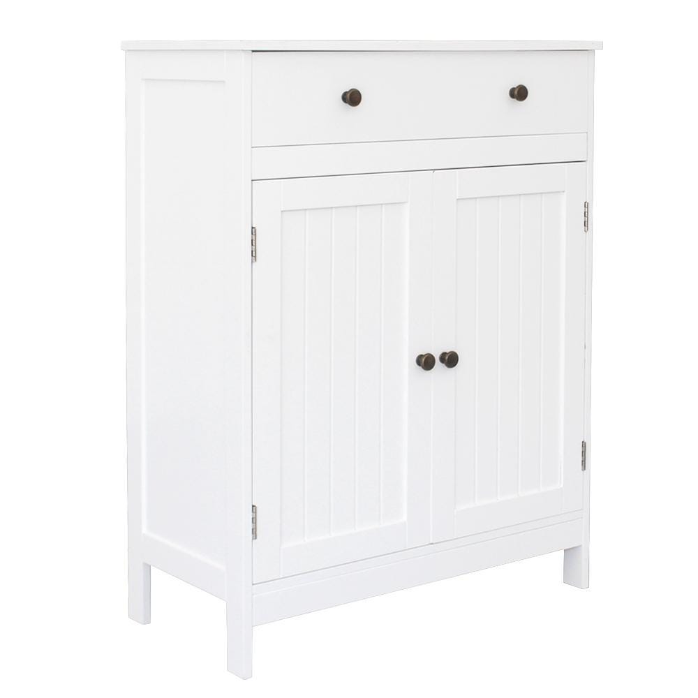 White 100-Page Double Door Cabinet with Drawer, Waterproof MDF Bathroom, Dining, and Porch Storage Cabinet