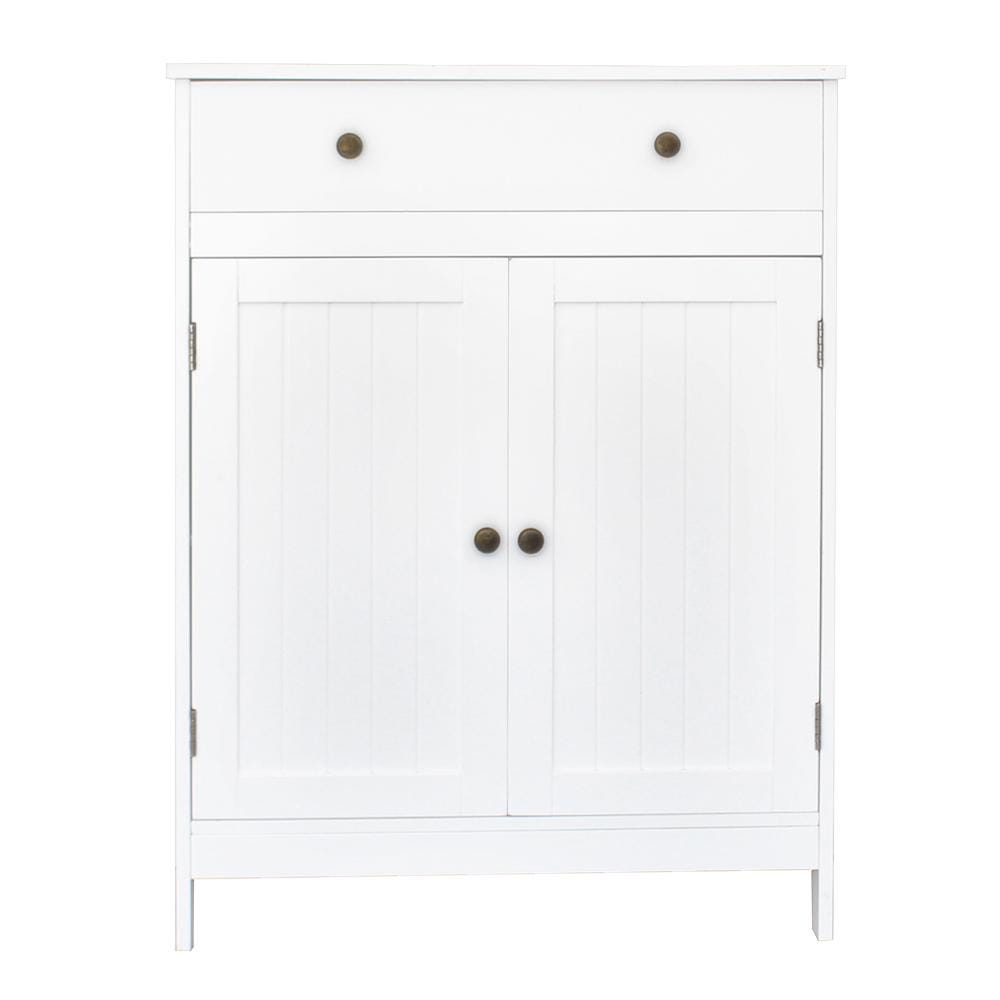 White 100-Page Double Door Cabinet with Drawer, Waterproof MDF Bathroom, Dining, and Porch Storage Cabinet