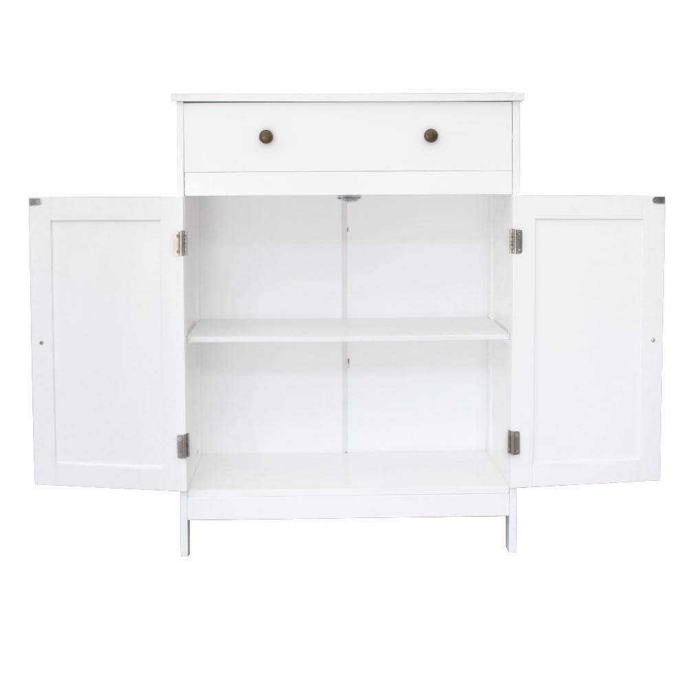 White 100-Page Double Door Cabinet with Drawer, Waterproof MDF Bathroom, Dining, and Porch Storage Cabinet