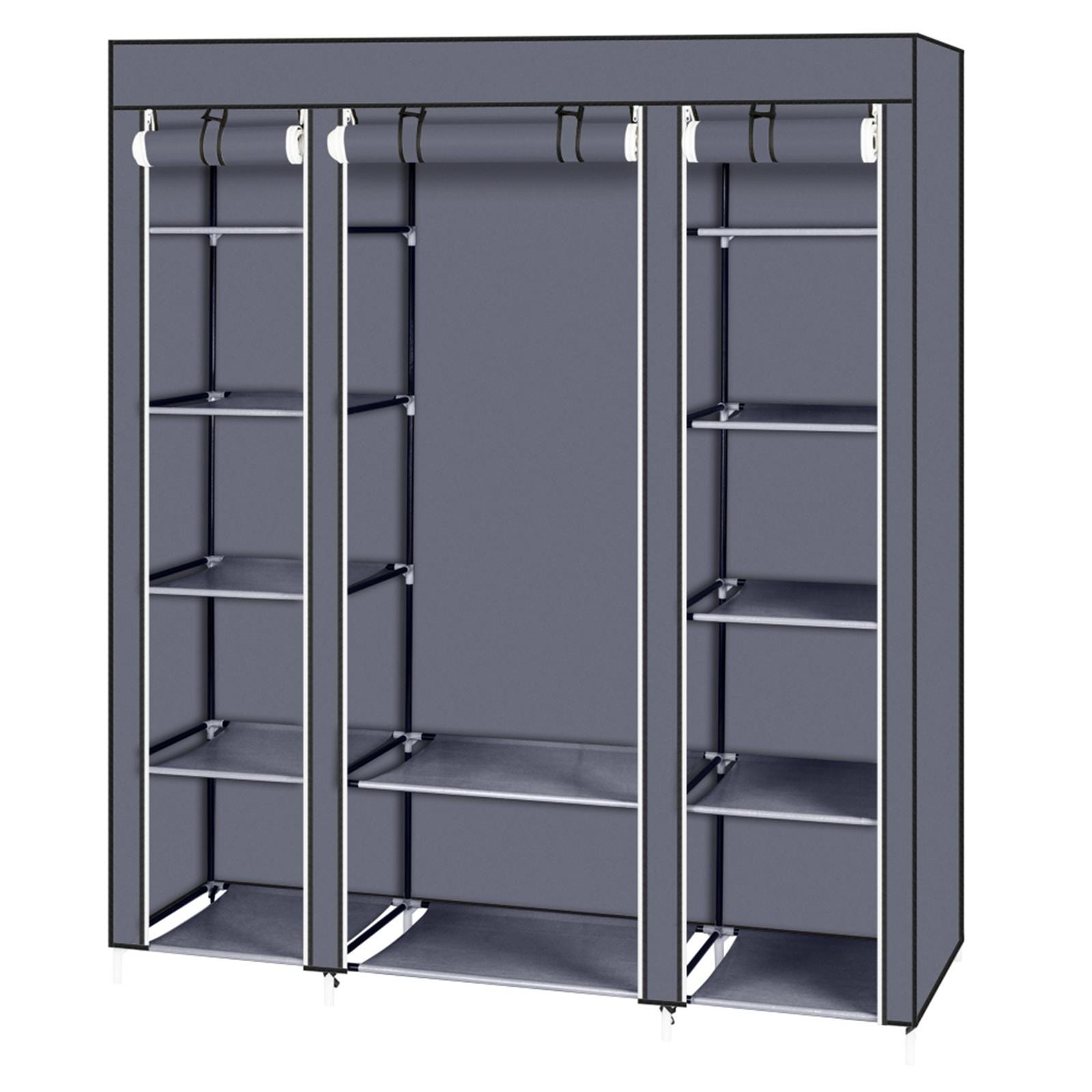 Portable Clothes Closet: 69" Gray Non-Woven Fabric Wardrobe Organizer