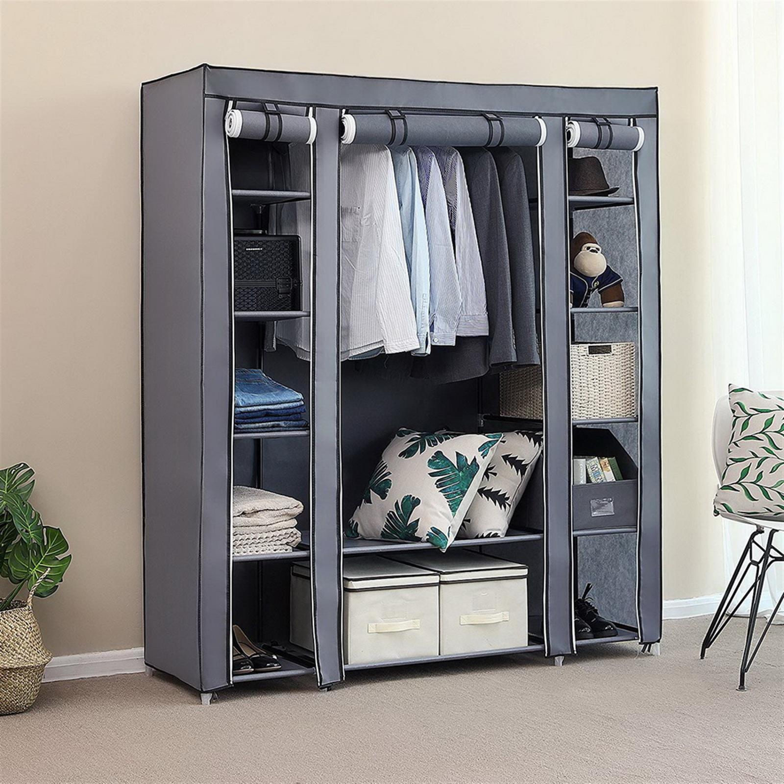 Portable Clothes Closet: 69" Gray Non-Woven Fabric Wardrobe Organizer