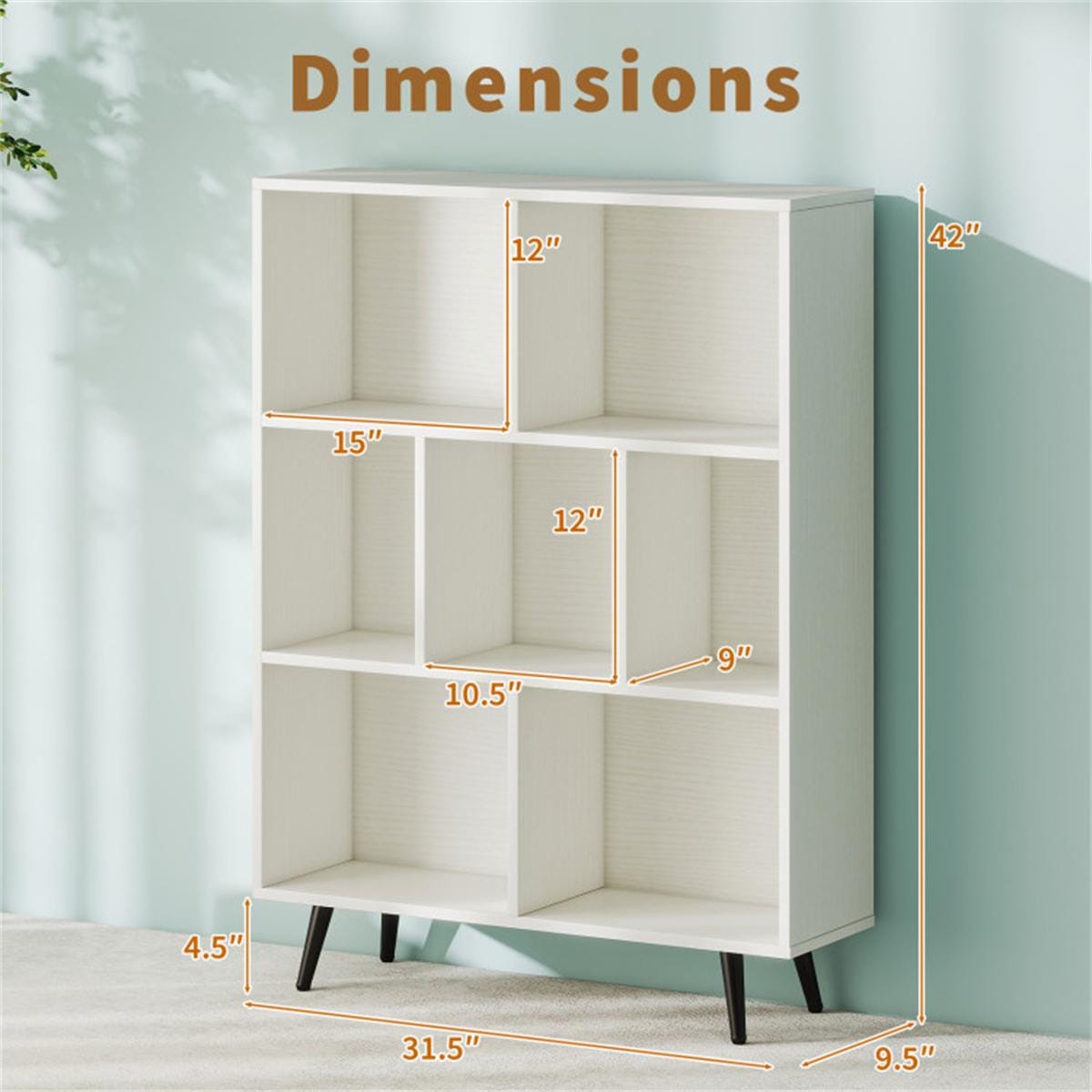 7 Cube 3 Tier Modern Bookcase White Bookshelf Storage Organizer with Metal Legs for Living Room Office Bedroom Home Decor
