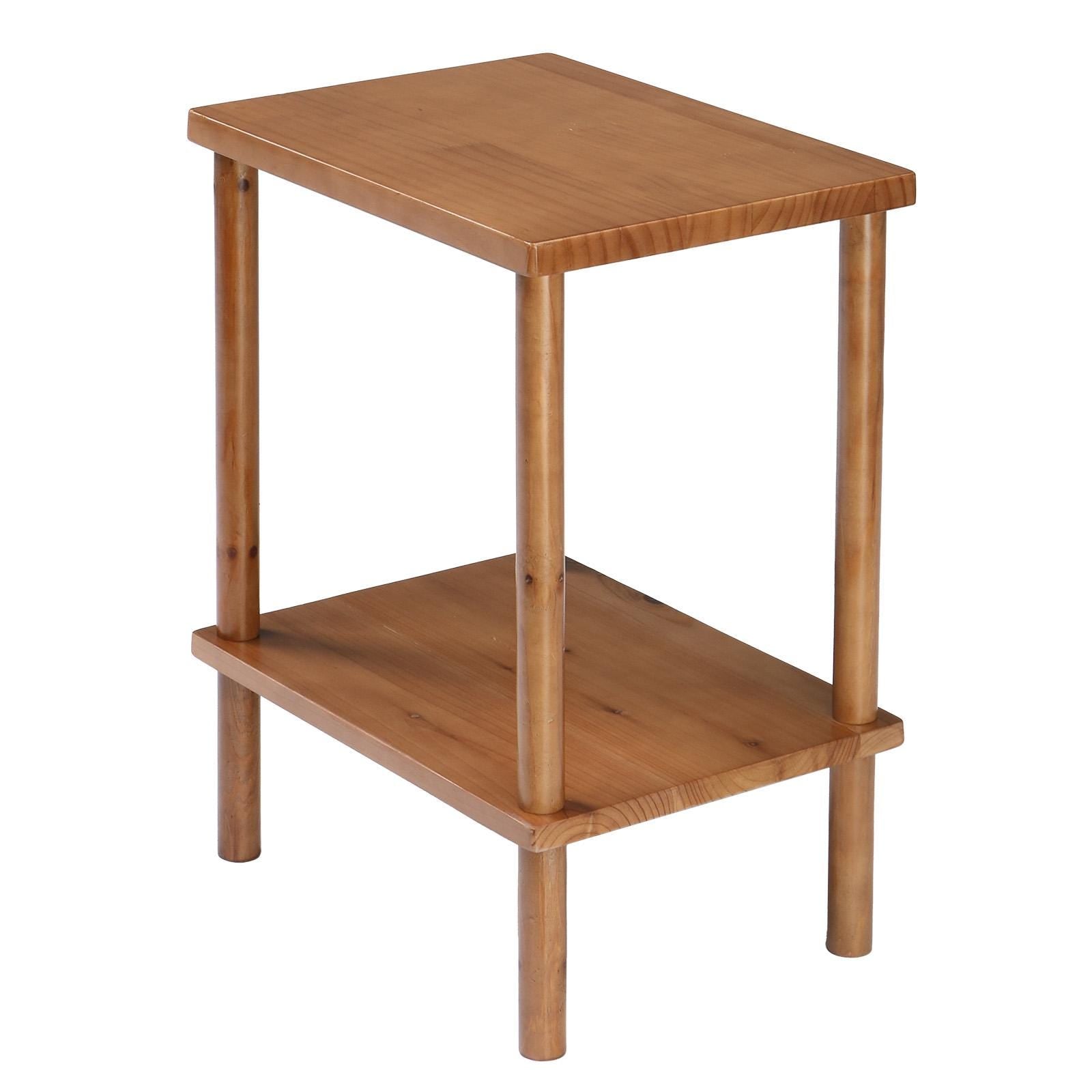 2 Tier Wood End Table Outdoor Side Table Teak Finish | Patio Coffee Table with Storage Shelf | Weather Resistant Accent Table