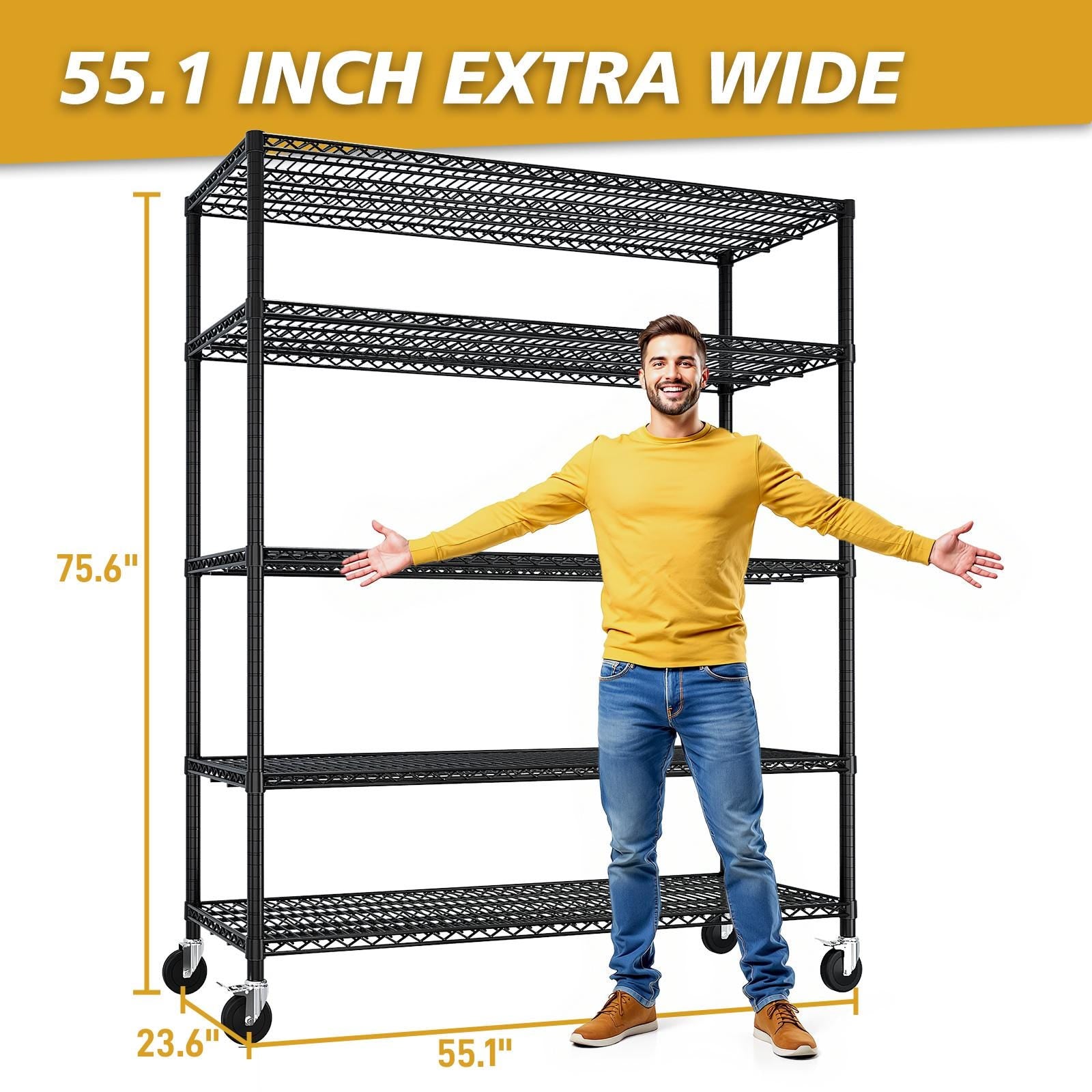 Heavy Duty 5-Tier Metal Storage Shelves | Rolling Garage Shelving Unit