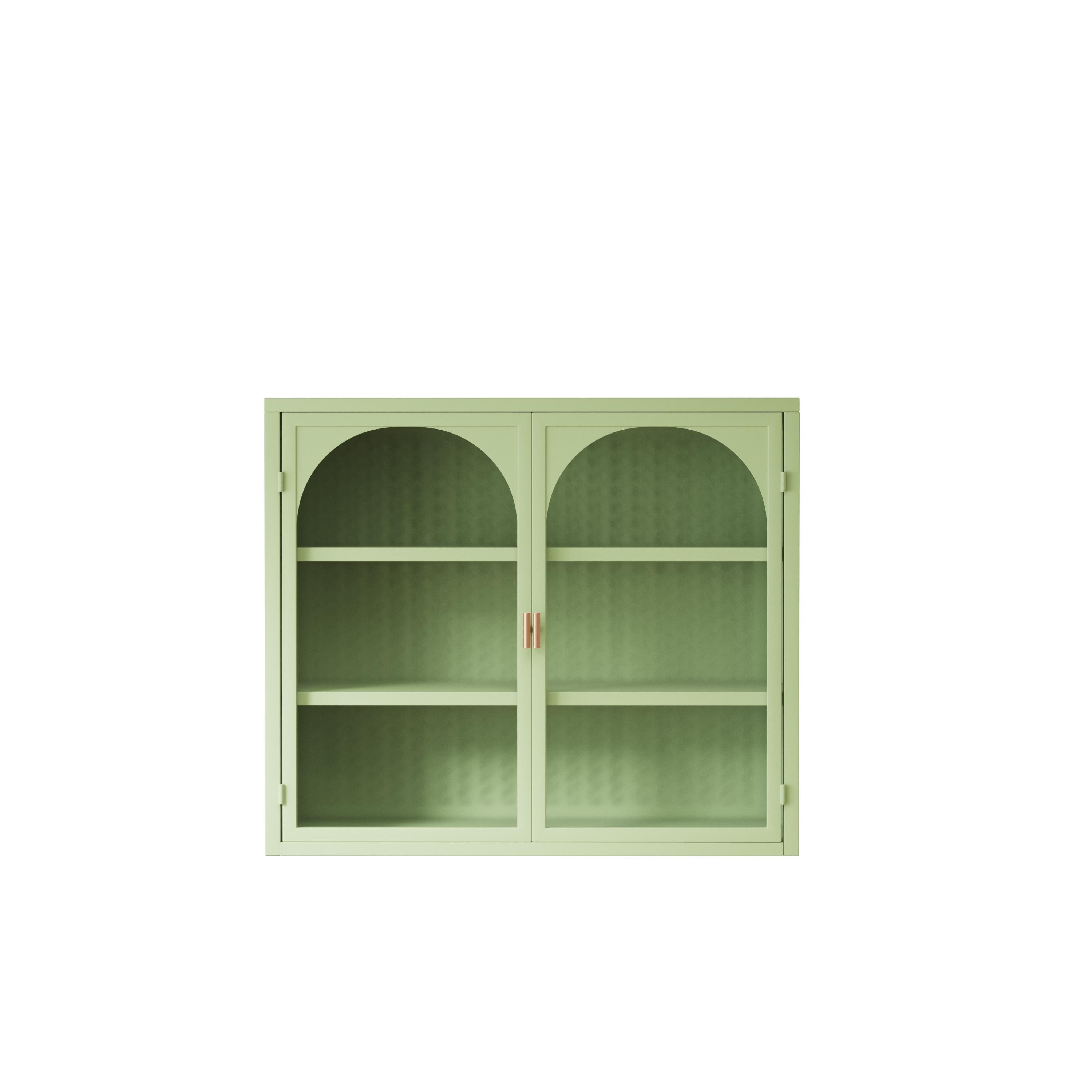 27.56" Two-Door Wall Cabinet with Glass Doors & Woven Pattern | Modern Three-Tier Storage for Entryway Living Room Bathroom Green
