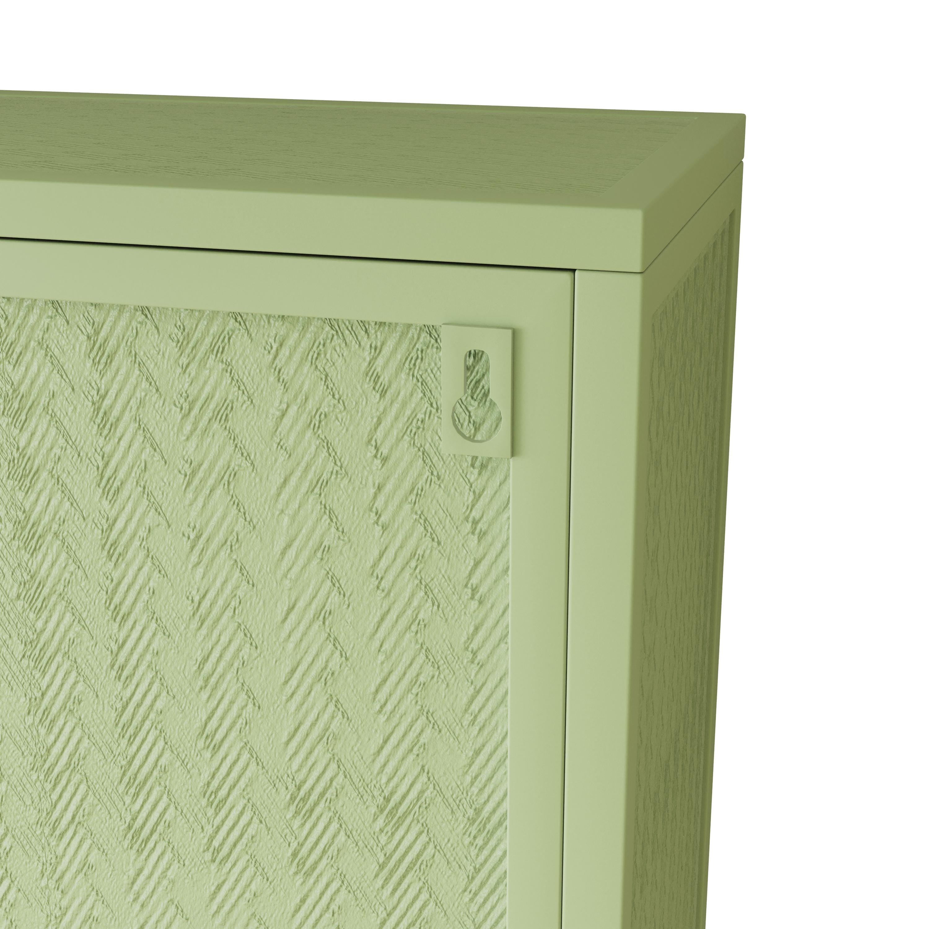 27.56" Two-Door Wall Cabinet with Glass Doors & Woven Pattern | Modern Three-Tier Storage for Entryway Living Room Bathroom Green