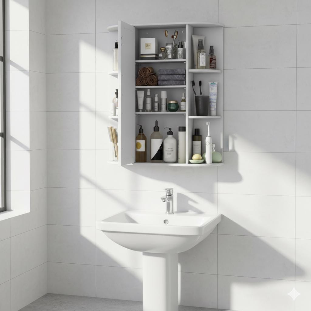 White Wall-Mounted Bathroom Cabinet with Mirror & Adjustable Shelves | Space-Saving MDF Storage Organizer for Toiletries