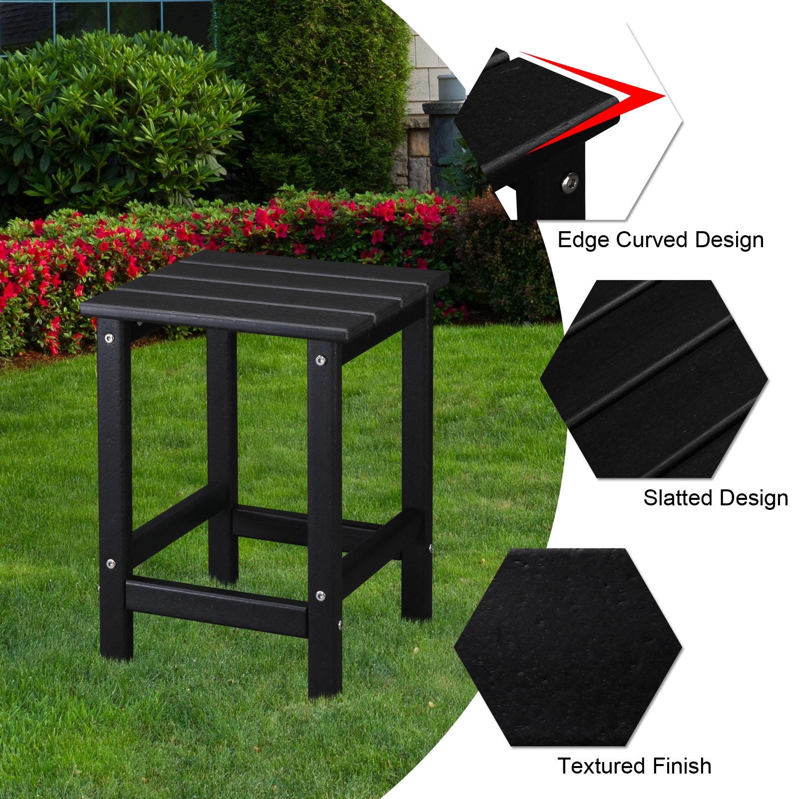 36×36×47cm HDPE Side Table | Black Single Layer Square Table, Bedroom, Living Room, Office, Guest Room, Bathroom, Modern Design