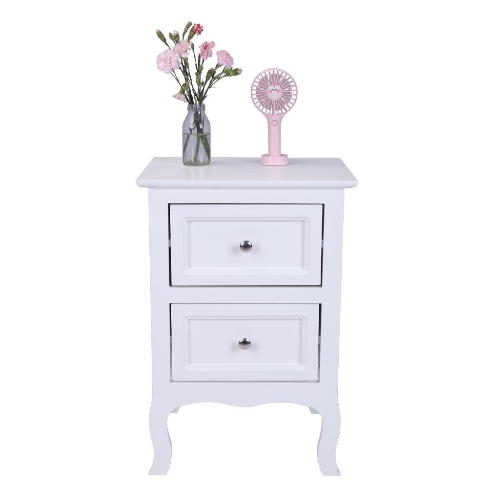 Country Style Two-Tier Night Table White | Rustic Bedroom Side Table Storage Organizer | Bedside Wooden Home Furniture