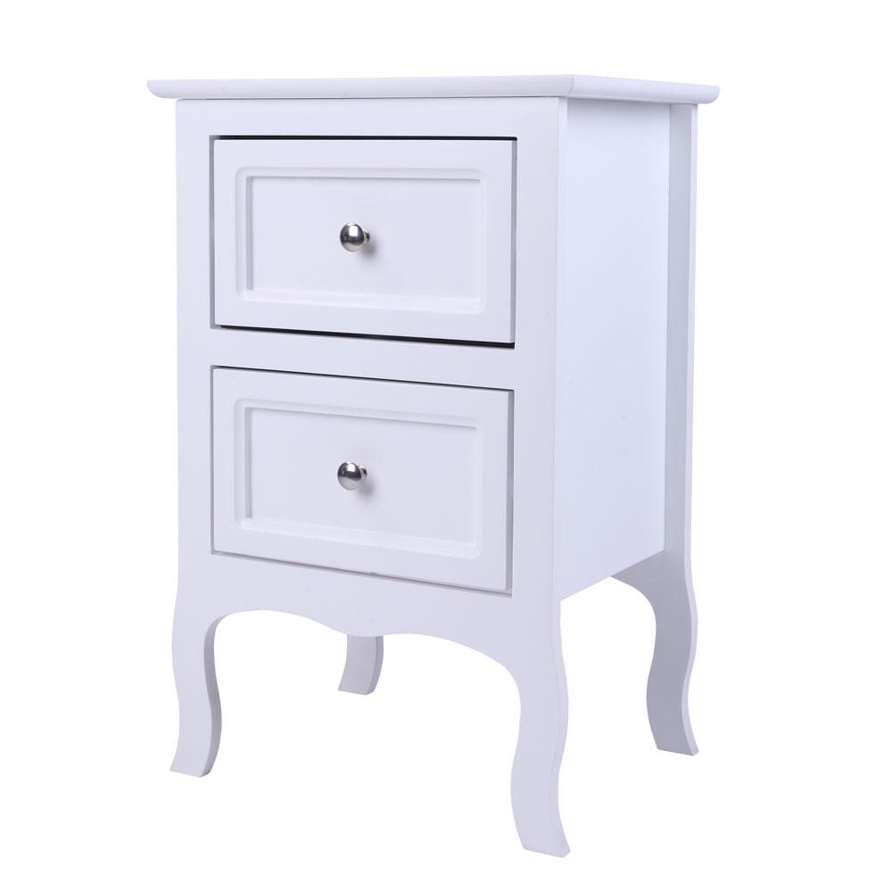 Country Style Two-Tier Night Table White | Rustic Bedroom Side Table Storage Organizer | Bedside Wooden Home Furniture