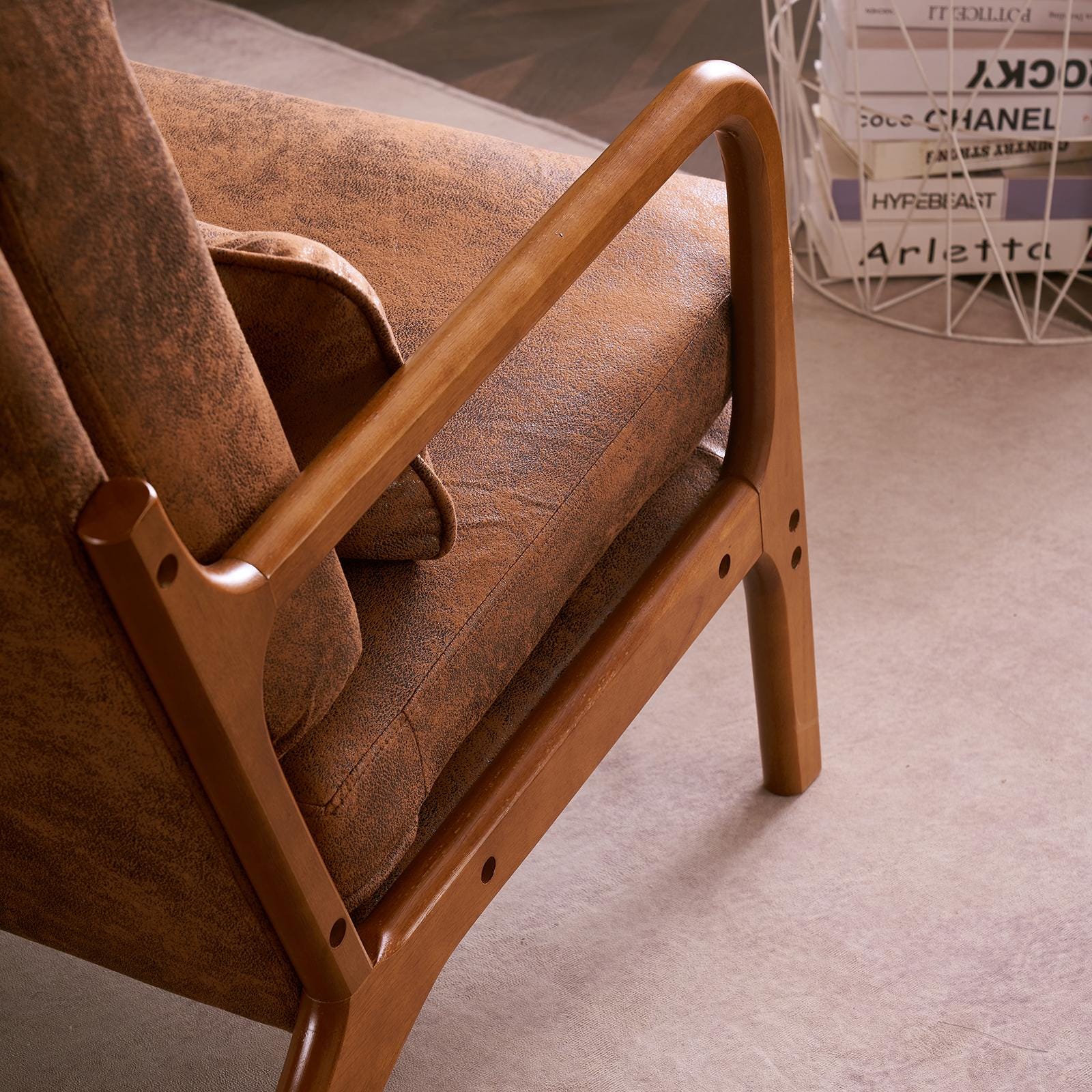 High Back Accent Chair, Bronzing Cloth, Mid-Century Modern Design