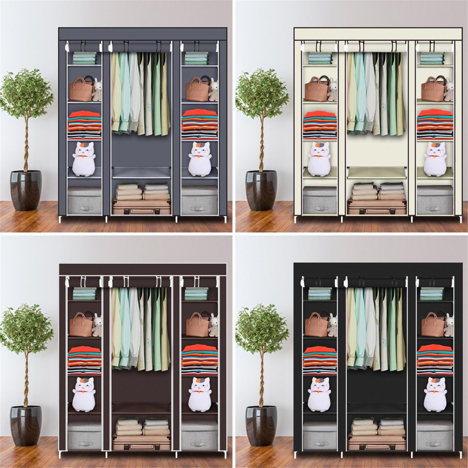 Portable Clothes Closet: 69" Gray Non-Woven Fabric Wardrobe Organizer