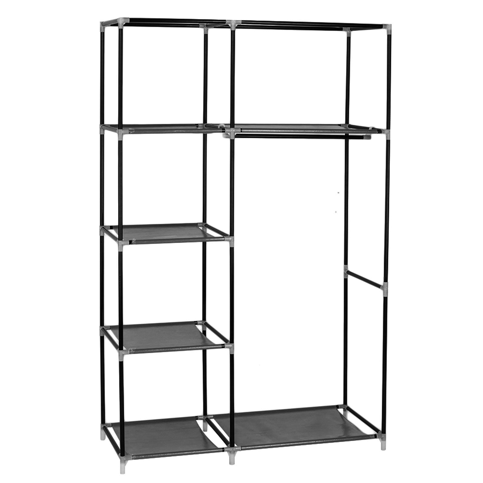 64" Portable Clothes Closet Wardrobe Storage Organizer Non-Woven Fabric Black Home Closet Shelves Dustproof Easy Assembly
