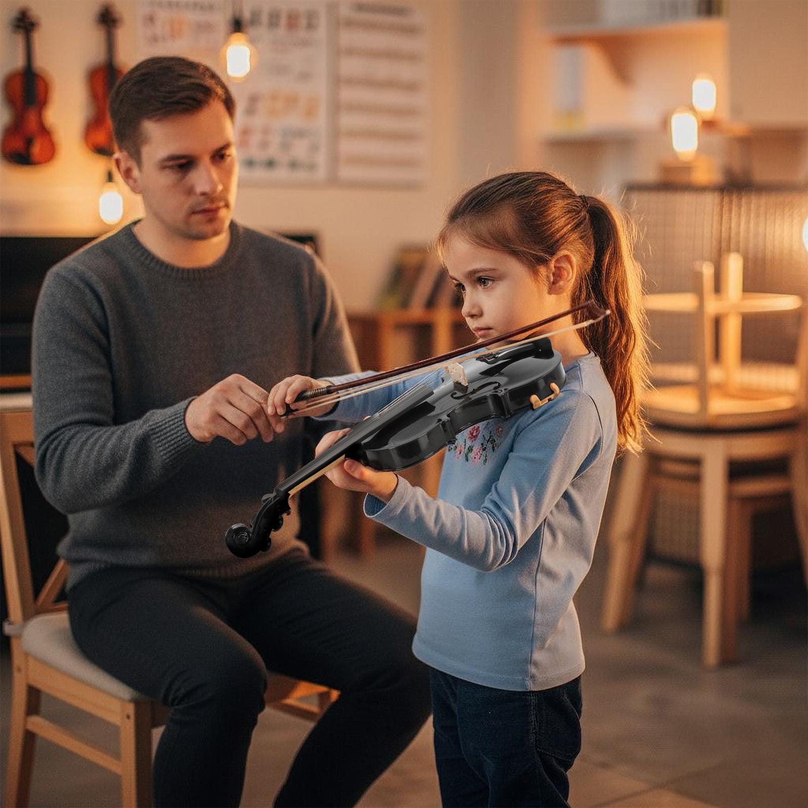 4/4 Black Acoustic Violin Full Size with Case Bow Rosin Beginner Student Music Instrument Set