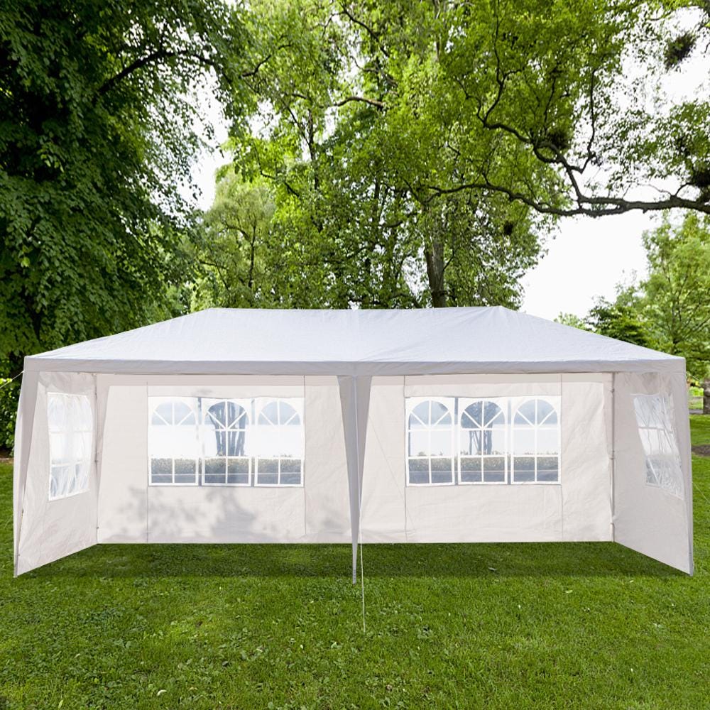 10x20 Outdoor Party Tent White Waterproof Gazebo Canopy with 4 Sidewalls Wedding Event Patio Shelter Backyard Pavilion