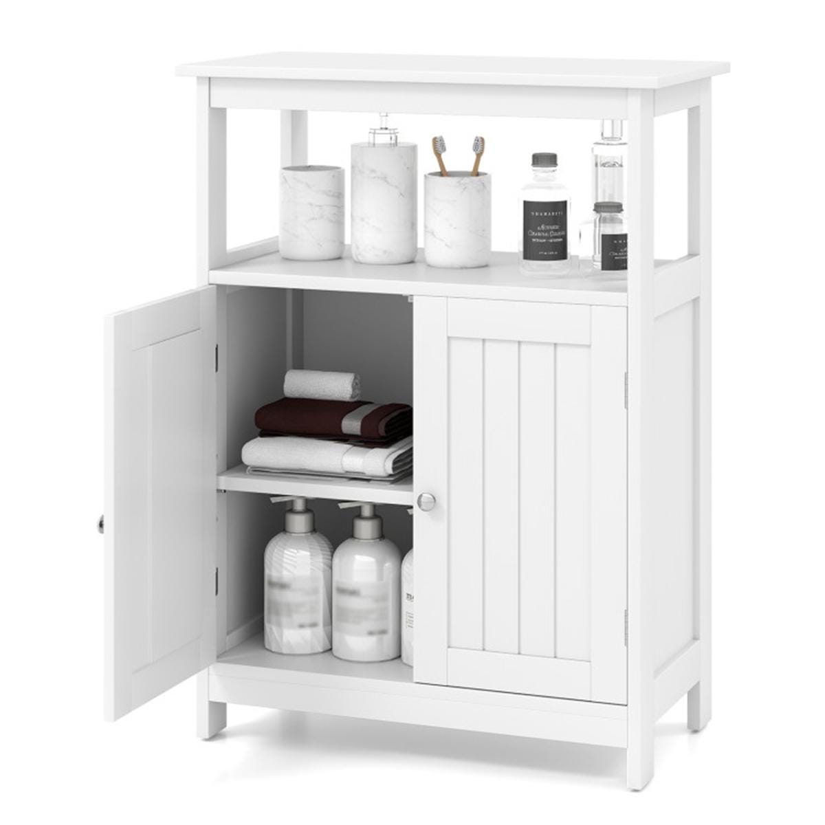 White MDF Bathroom Floor Cabinet with Adjustable Shelves