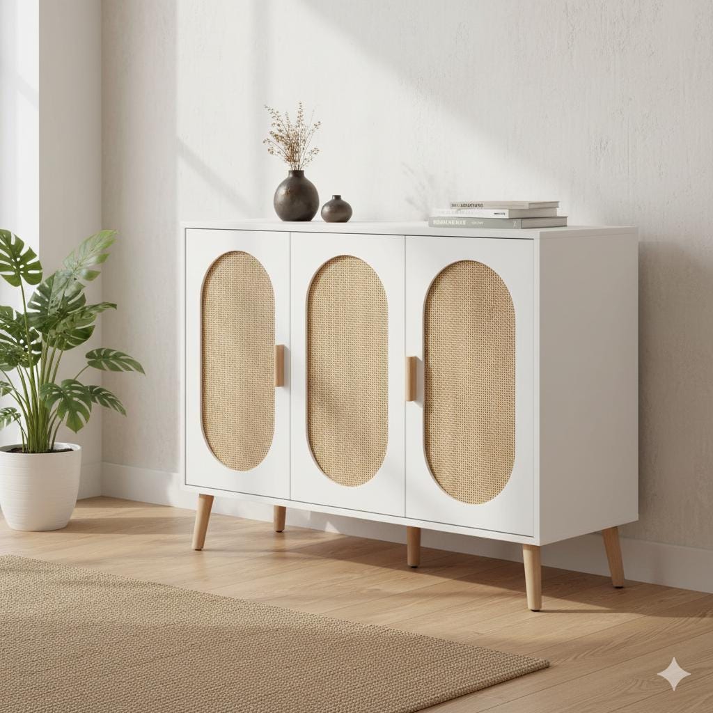 3-Door Vertical Shoe Cabinet with Rattan Finish & Gold Legs – Modern Entryway Organizer