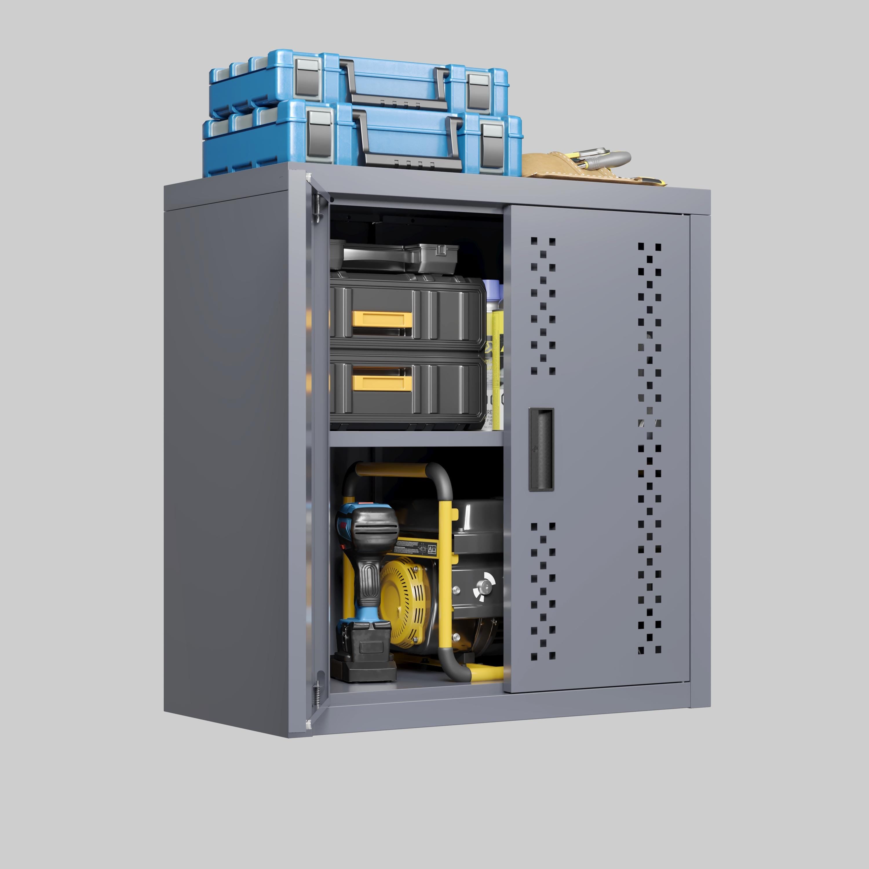 Metal Wall-Mounted Garage Cabinet | Floating Tool Storage, Gray