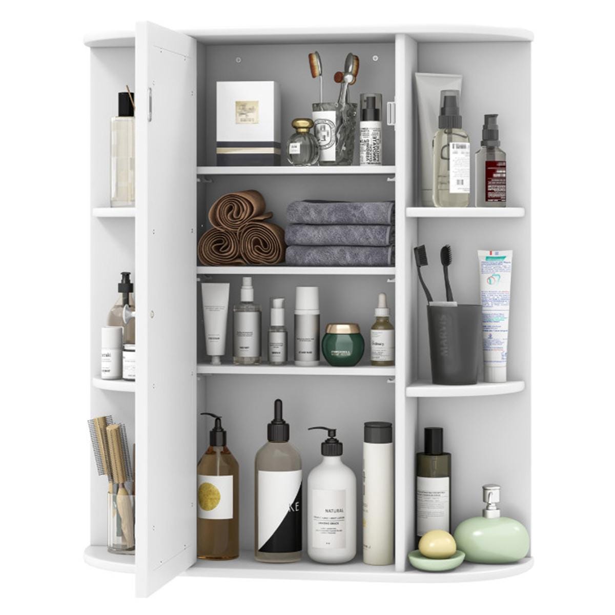 White Wall-Mounted Bathroom Cabinet with Mirror & Adjustable Shelves | Space-Saving MDF Storage Organizer for Toiletries