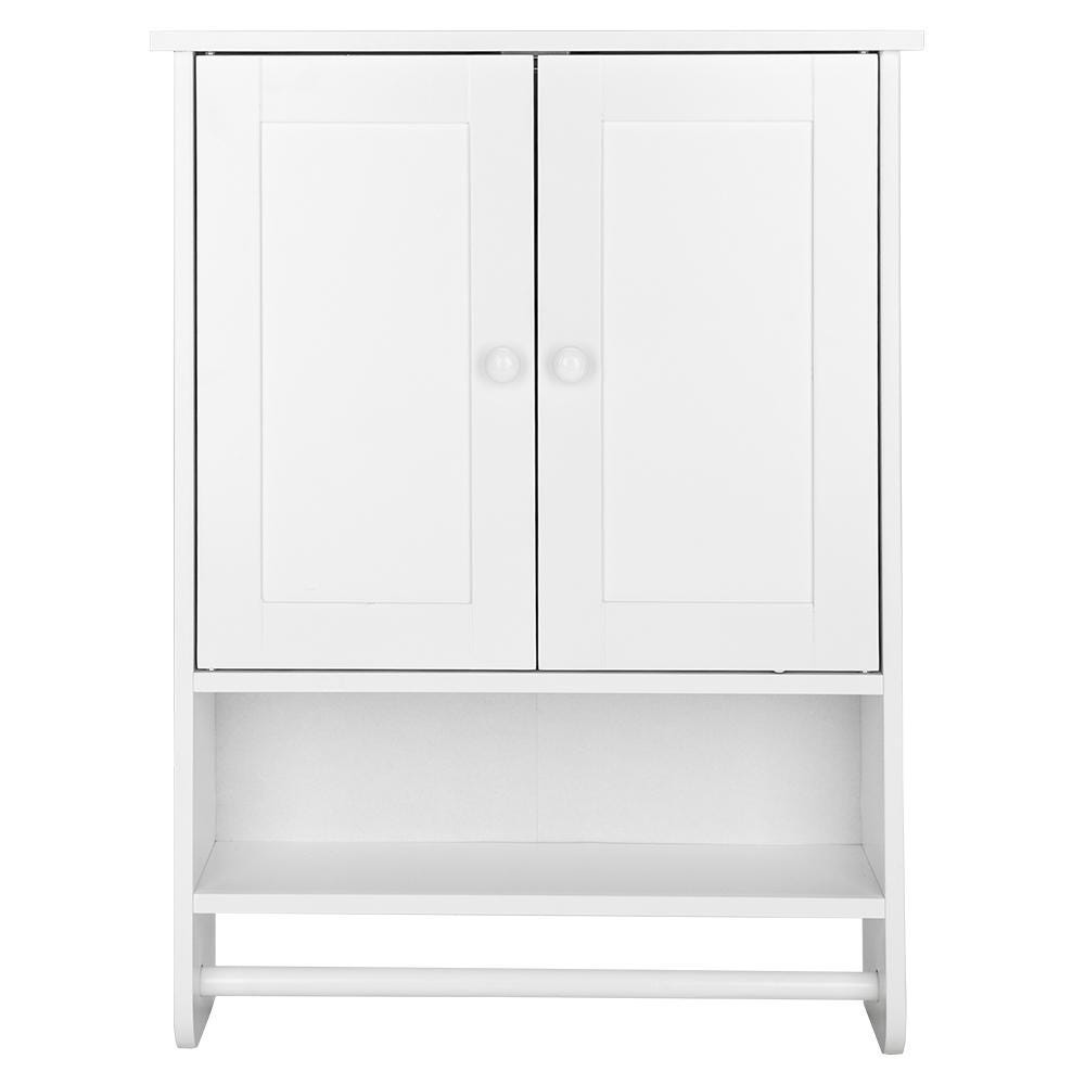 White Wall Hanging Bathroom Cabinet 65x48cm | Two-Door MDF Wall Storage Shelf with Open Space for Washroom or Bedroom Organization