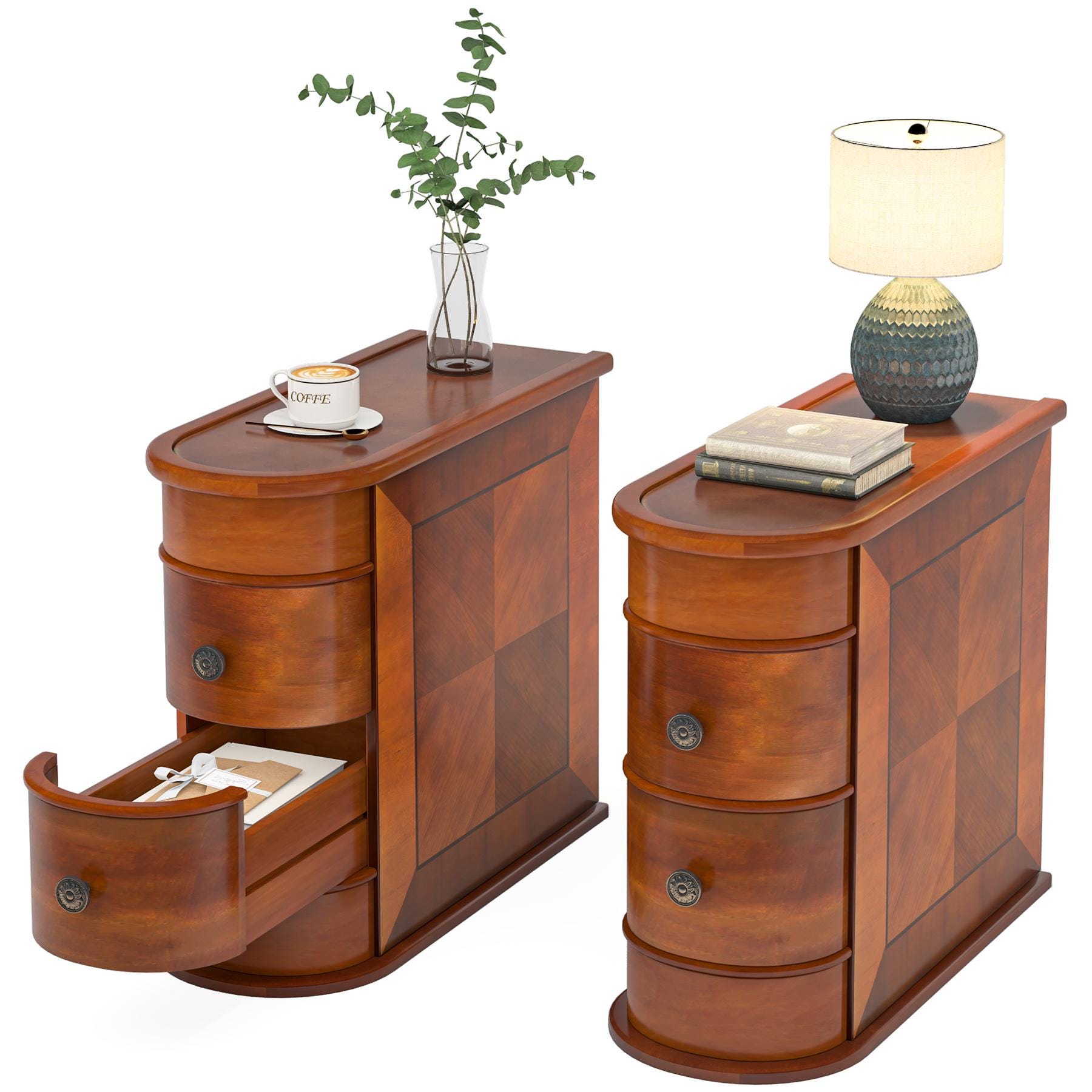 Solid Wood Bedside Table with 2 Drawers | No Assembly Nightstand | Oak Bedroom Side Table | Classic Wooden End Table for Living Room