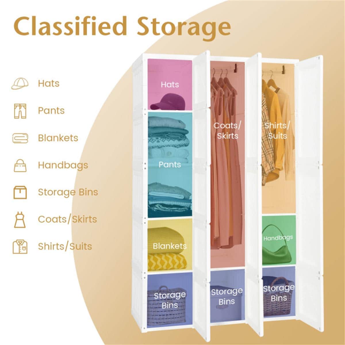 Portable Closet Wardrobe with 10 Cubes | Foldable Modern Armoire Storage Organizer for Clothes, Bedroom, Nursery, Living Room