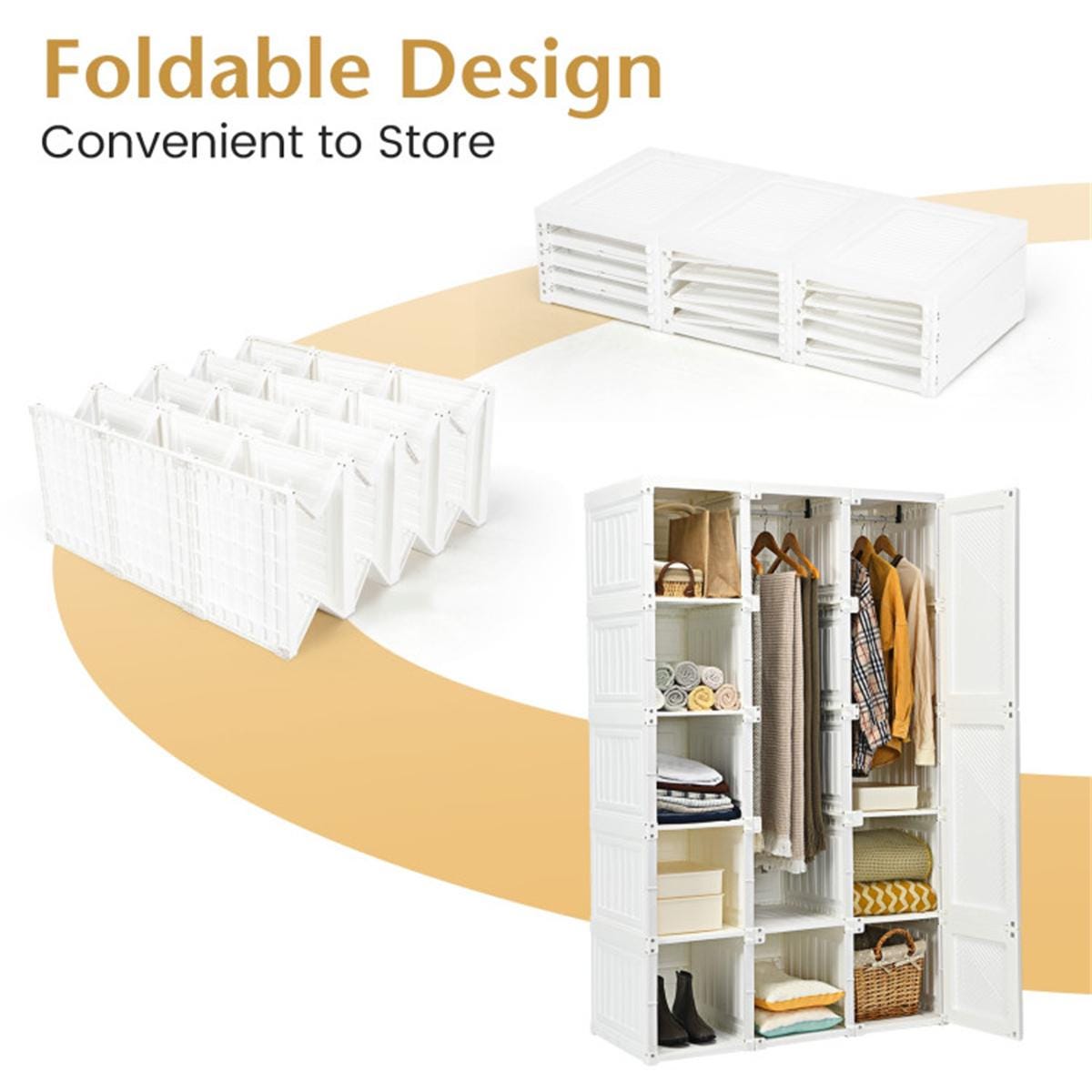 Portable Closet Wardrobe with 10 Cubes | Foldable Modern Armoire Storage Organizer for Clothes, Bedroom, Nursery, Living Room