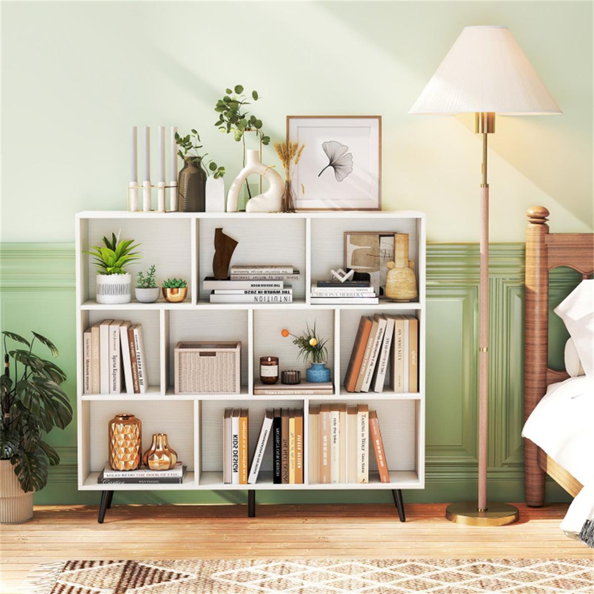10 Cube Bookcase 3-Tier Modern Storage Organizer with Metal Legs | Bookshelves for Home, Office, Living Room, Kids Room