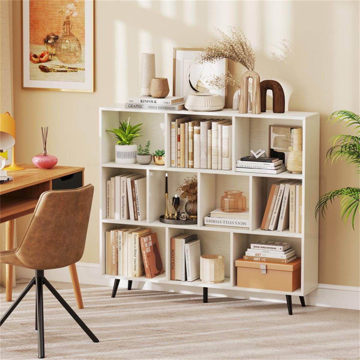 10 Cube Bookcase 3-Tier Modern Storage Organizer with Metal Legs | Bookshelves for Home, Office, Living Room, Kids Room